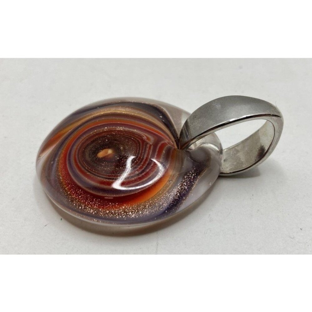 Glass Blown Italian Art Glass Pendant w/Silver Made in Venice 59x39mm